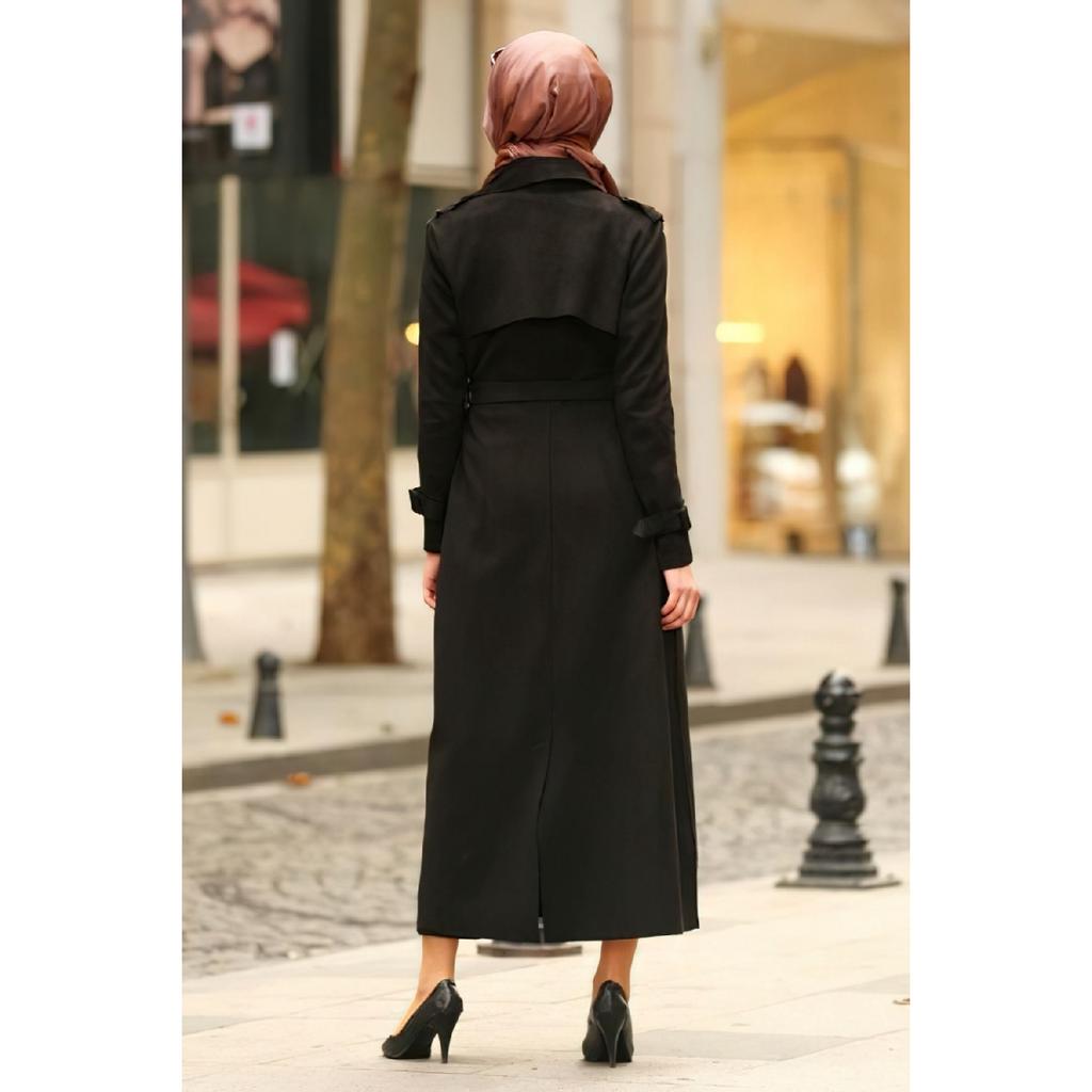 Trench din piele intoarsa, lungime intreaga, cu centura