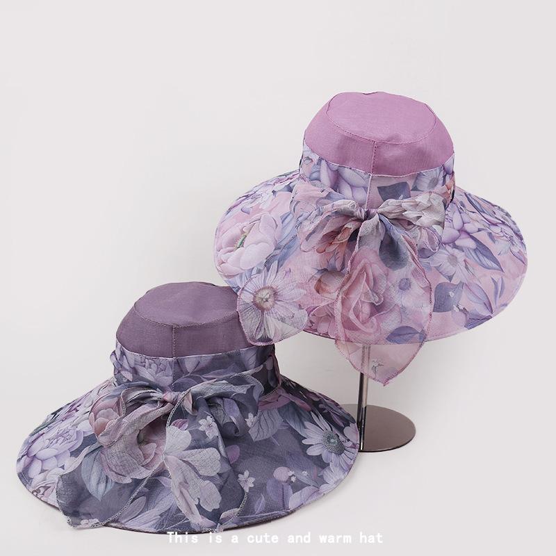 New Hat Women'S Large Brimmed Sunscreen Sun Hat Flower Versatile Look Young Age Reducing Hat Leisure Sunscreen Hat
