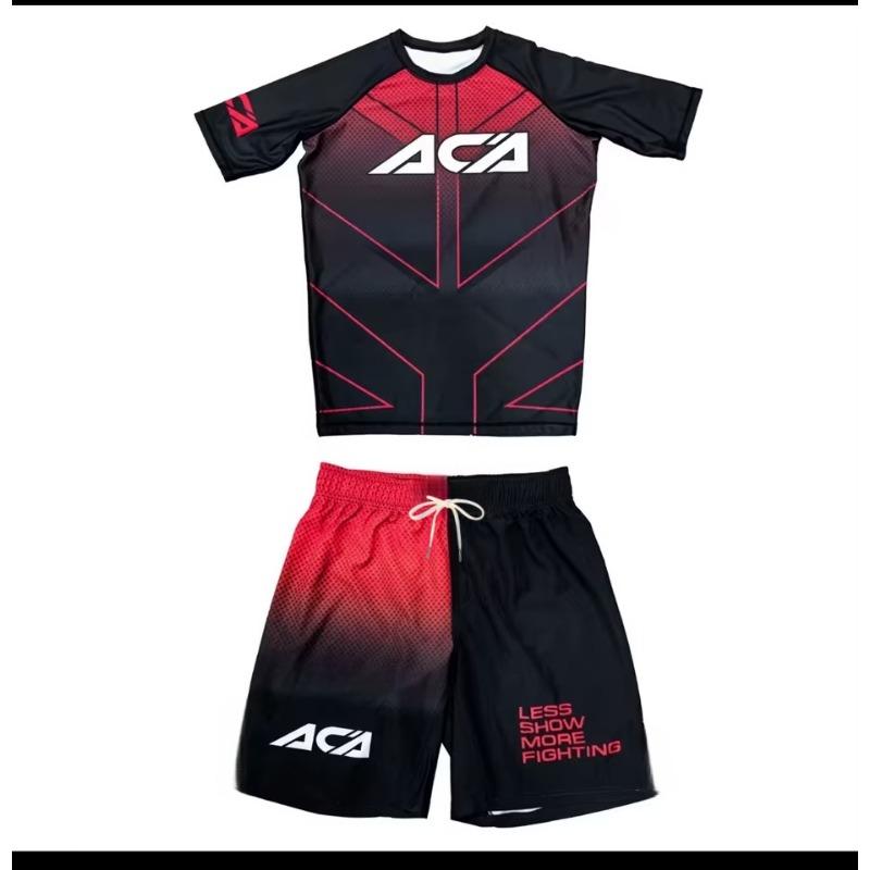 Adults Kids MMA Boxing Suit Set 3D Printed Short Sleeve Rash Guard Top And Fighting Shorts Quick-Dry Combat Training Sportswear