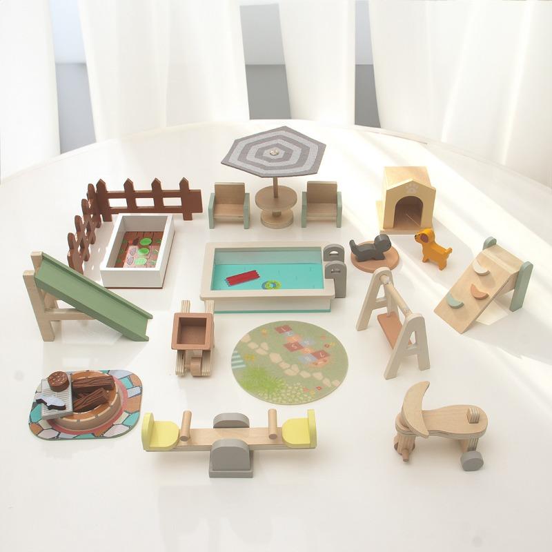 New Mini Small Furniture Wooden Kitchen Bedroom Bathroom Play House Simulation Doll House Children's Toys Furniture Placement