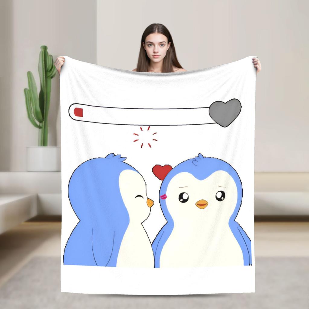 P-Pudgy Penguin Blanket Cute Penguin  Fleece Funny Warm Throw Blankets For Bedding Lounge Textile Decor,