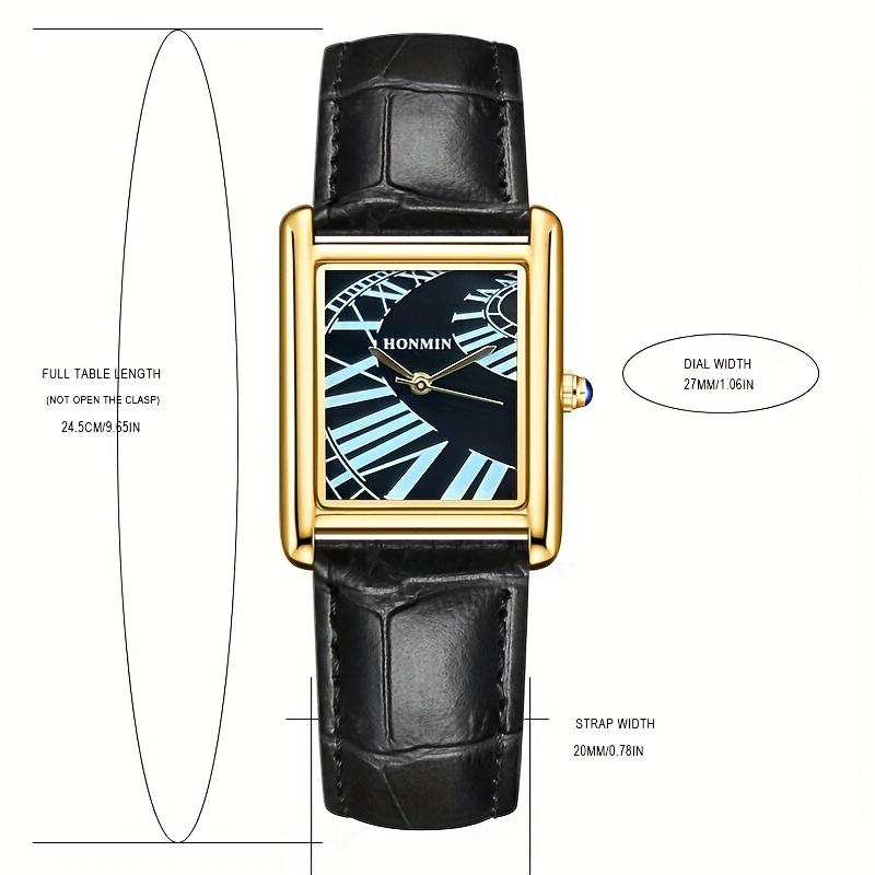 HONMIN Luxury Style Roman Dial Tank Ultra-Thin Rectangular Elegant Men's Quartz WaterProof Watch