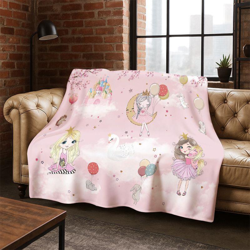 Cartoon Ballet Cute Girl Ballerina Flannel Blanket Soft Warm Blanket Throw Blanket for Bedroom Living Room Bed Travel Picnic Kid