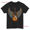 Retro Guitar T Shirt Vintage Wings 80s 90s Rock Music Lovers Vintage Top For Everyday Wear Casual Stretched Fashion