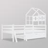 House Bed Children's Bed with Ladder and Drawers, incl. Slatted Frame, Solid Wood Loft Bed with Fall Protection 90x200cm White (without Mattress)