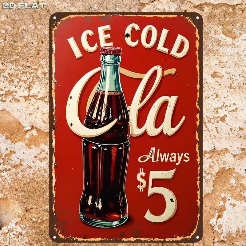Tin Sign ICE COLD Cola  Always Retro Metal Poster Vintage Soda Bar Pub Wall Decor Rustic Distressed Look Classic Typography W
