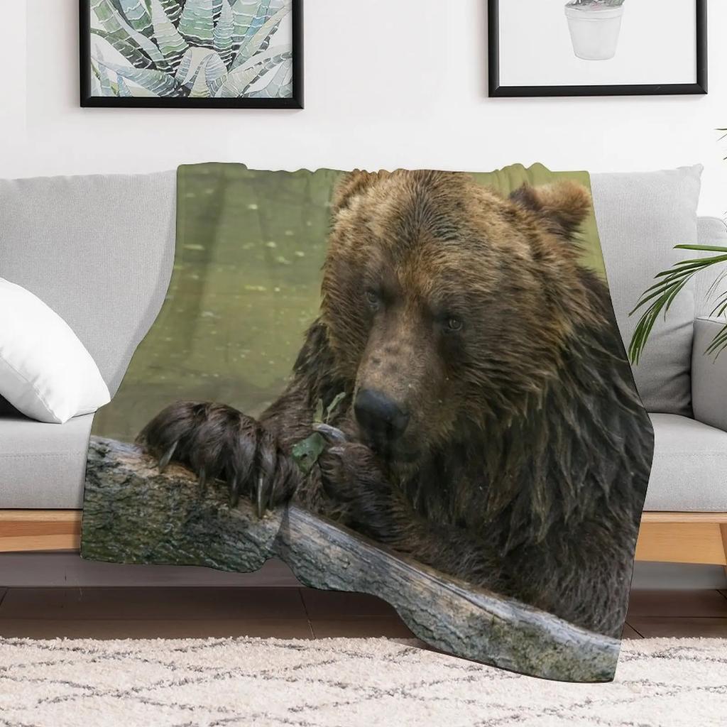 Grizzly Bear In The Lake Throw Blanket Cozy Sofa Blanket for TV Watching Napping