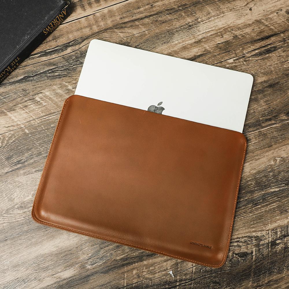 

CONTACTS FAMILY Genuine Leather Laptop Sleeve Case For Macbook Pro Air 13 14 16 M4 M3 M2 Cover HP DELL XPS 13 Computer Bag Men Air13 A1932 коричневый