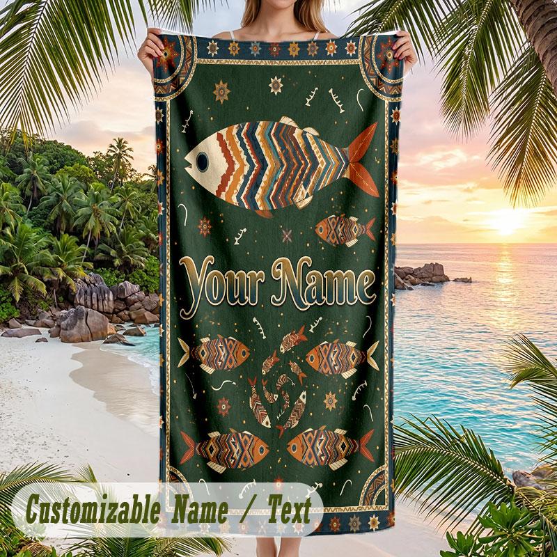 Teddy Bear Valentines Day Theme Quick Dry Beach Towel Custom Name Text Print Large Sand Resistant Towel Beach Vacation
