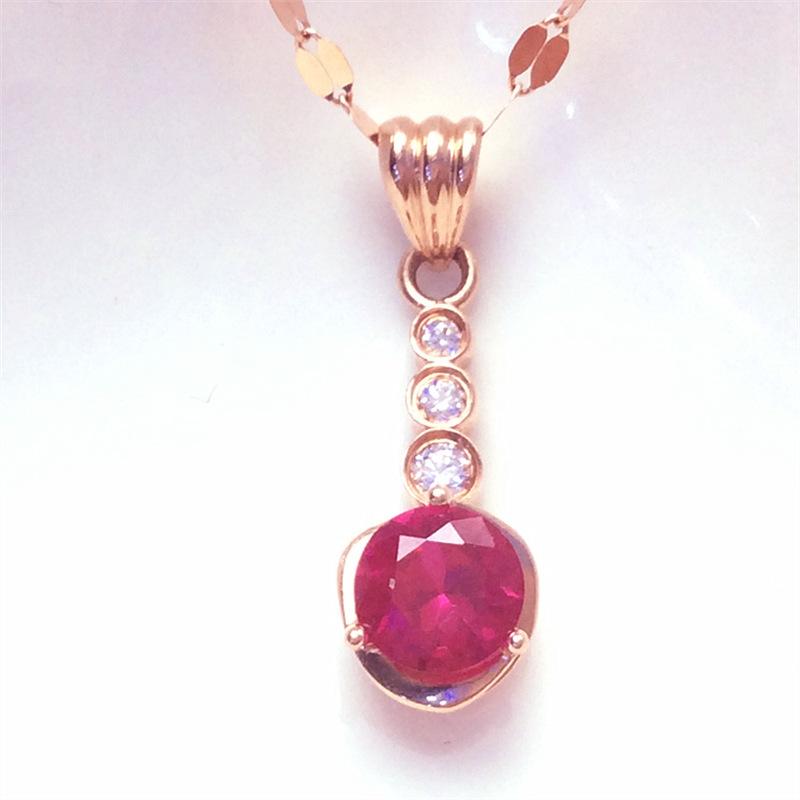 Rose Gold Plated Redstone Pendant, Purple Gold Color Gold Shiny Classic Luxury Exquisite Set