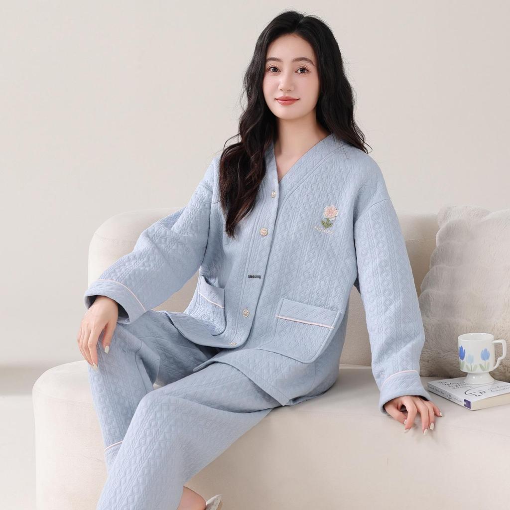 Women's Autumn/Winter 2025 Pure Cotton Kimono Pajamas - Thick, Warm, Layered.