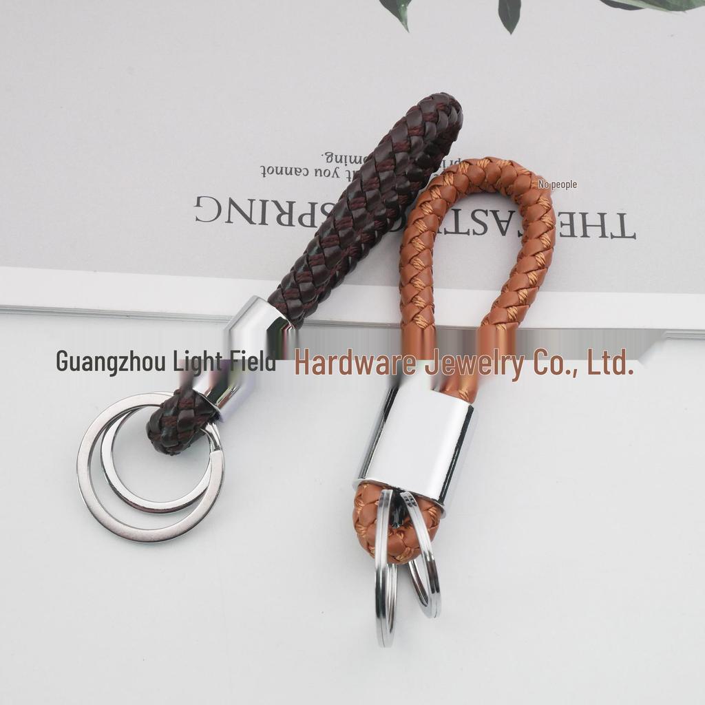 Universal Woven Leather Car Keychain with Double Rings