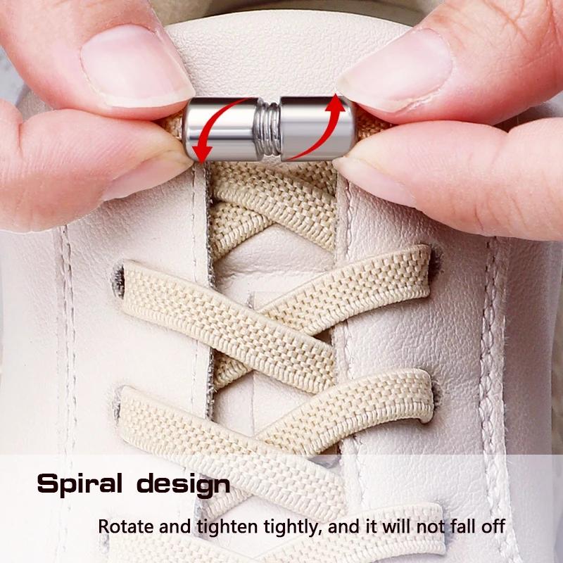 2Pair Capsule Lock Shoelaces Elastic Laces Sneakers No Tie Shoe Laces Without Ties Kids Adult 0.6cm Flat Shoelace for Shoes