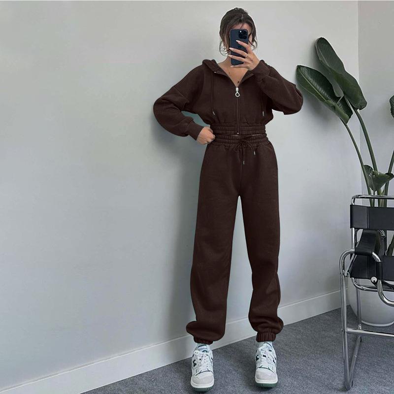 Two Pieces Tracksuits for Women Short Zipper up Hoodies Sweatshirts Coats and Drawstring Waist Sweatpants Casual Sport Clothing