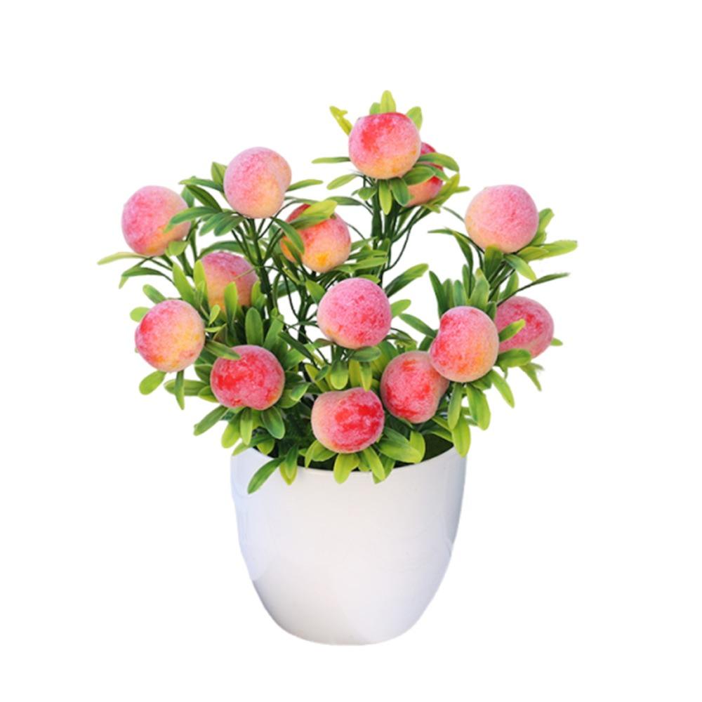 Multicolor Artificial Fruits Bonsai White Flowerpot Orange Peach Strawberry Fruit Tree Potted Pomegranate Lemon Photo Props