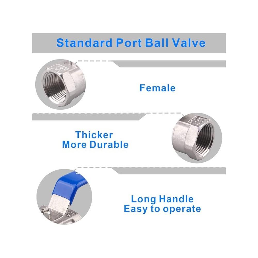 Plumbing Connection Ball Valve Switch Female Threaded Stainless Steel Faucet SS304 BSPT 1/4" 3/8" 1/2" 3/4" 1" 1-1/4" 1-1/2"