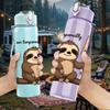 1PC Sloth Out Of Office Sign 750ml Color Plastic Sports Water Bottle Leakproof Flip Straw Lid Suitable for Sports Office Home Use