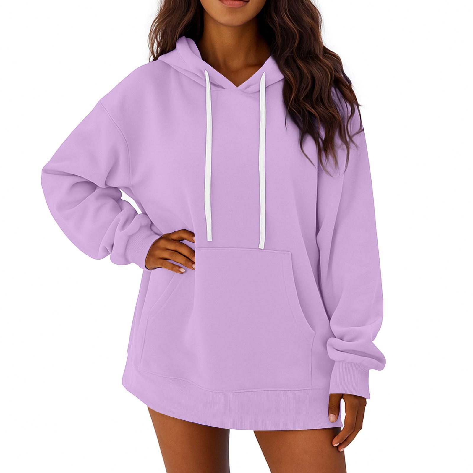 

Женский однотонный пуловер-худи с длинными рукавами, свободного кроя, повседневный, средней длины XXL светло-фиолетовый
