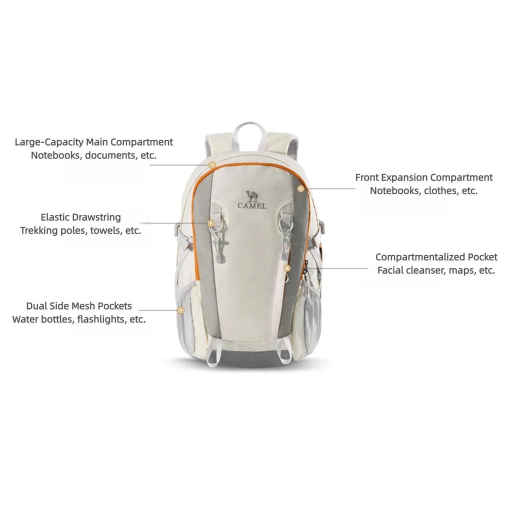 Camel Oxygen Pack, Outdoor Hiking Backpack, Sports Travel Trekking Waterproof Backpack, Off-White