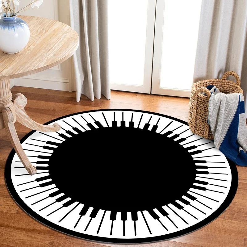 ~O~Round Area Rug with Floral Mandala Design, Music-Inspired Print Soft Floor Mat for Living Room or Bedroom