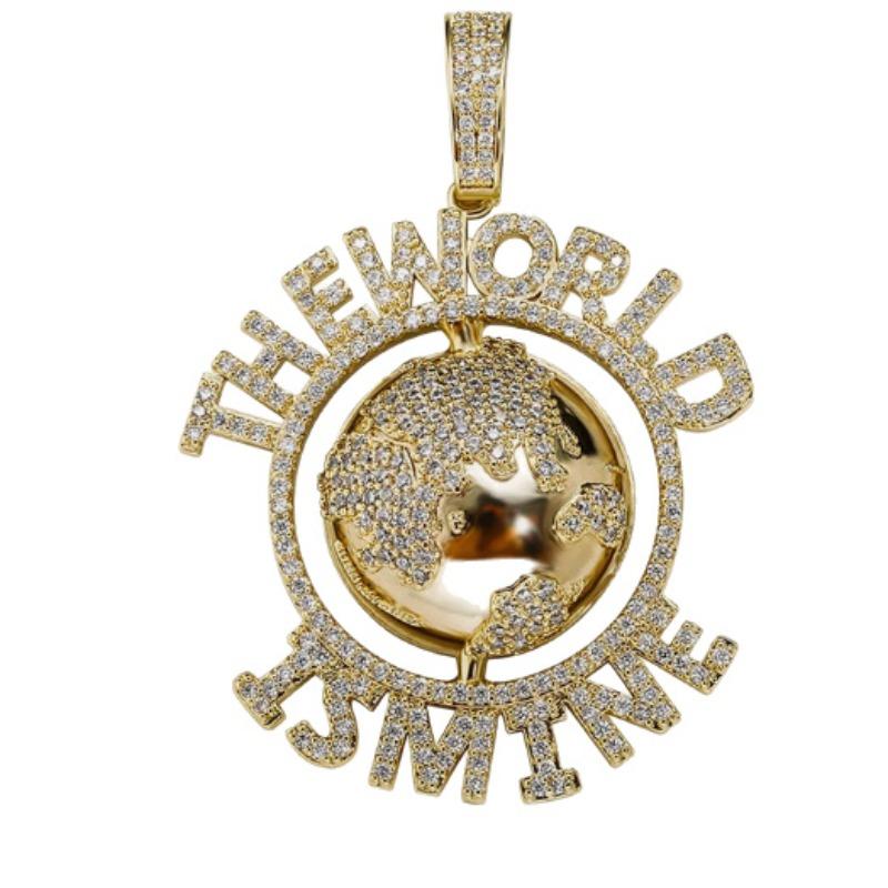 European and American Hip Hop Earth Pendant Copper Set with Zircon Personalized Necklace Pendant