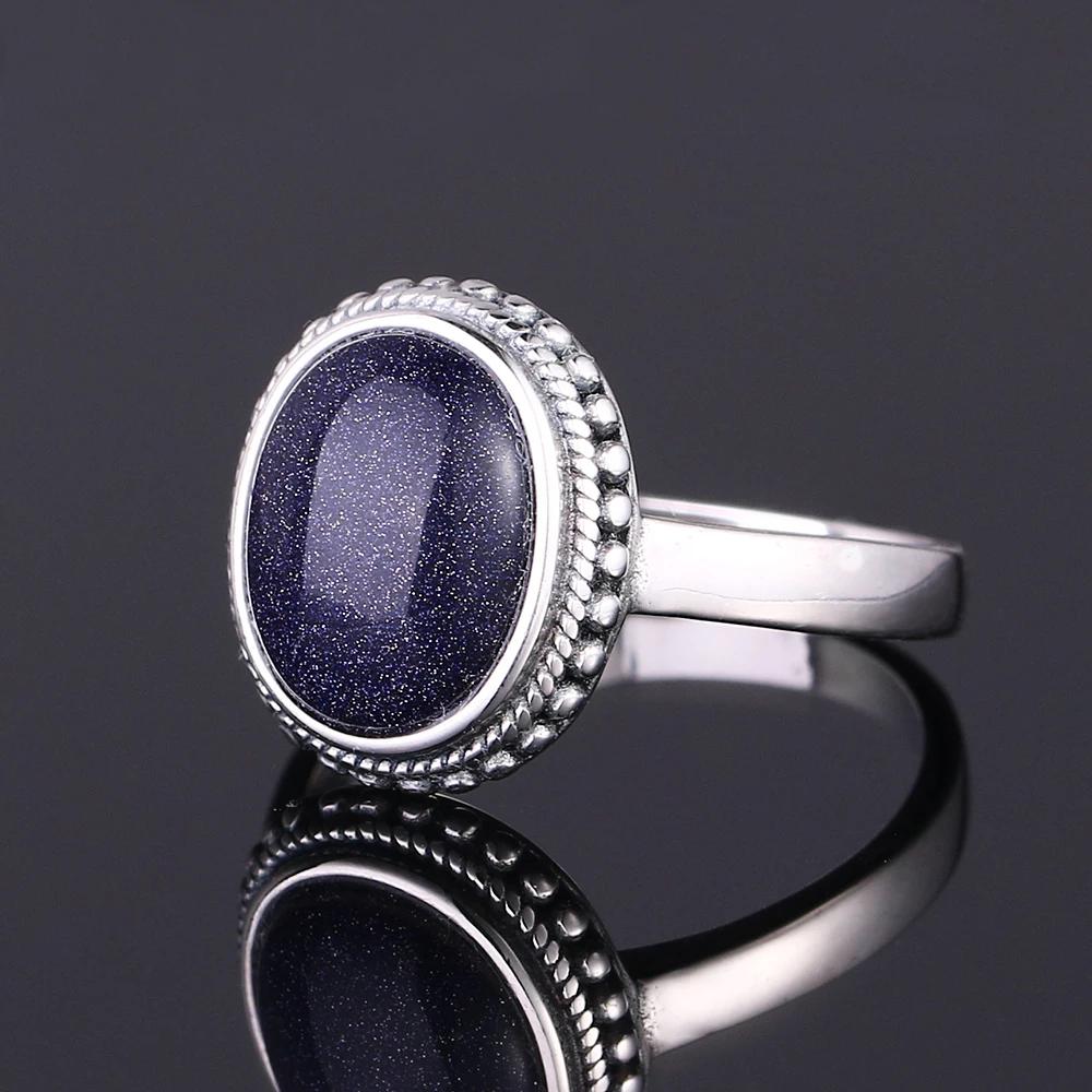 Vintage CopperRing for Women Natural Blue Sandstone Luxury Fine Jewelry Oval Round Dropwater Rings Sun Shaped Retro Party Gifts