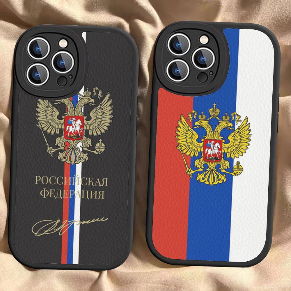 Russia Russian Flags Poccnr Emblem Phone Case For IPhone 16 15 14 13 12 11 Pro Max Plus 16E Soft Leather Cover