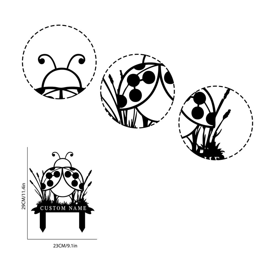 Metal Garden Stake Decor Personalized Ladybugs Outdoor Ornament