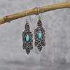 Natural Turquoise Hoop Earrings Sterling Silver Leafy Oxidized Earring Turquoise Nature Inspired Dangle Earrings for Her Bridesmaid Gift
