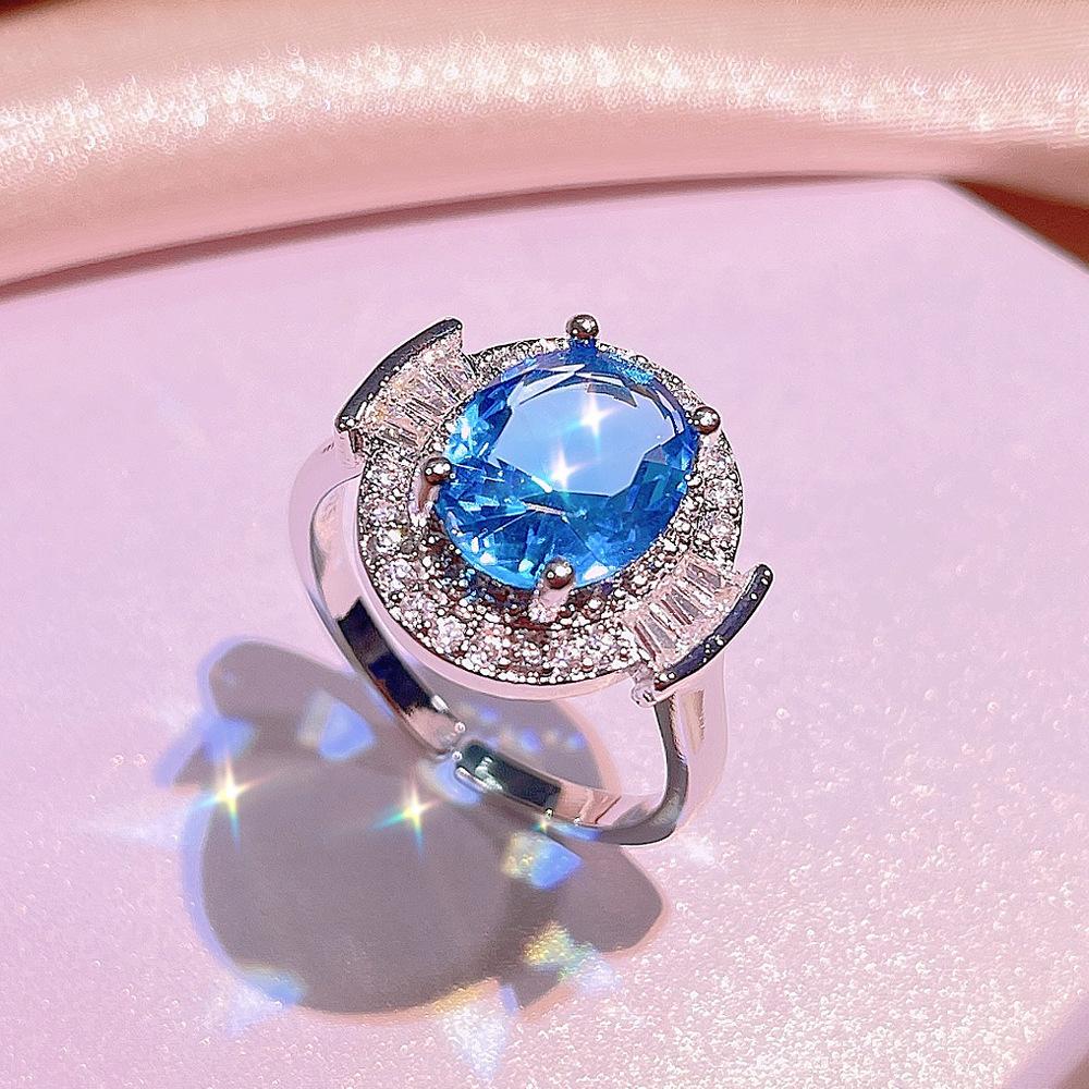 

Серебряный Высококачественный Кольцо Серьги Ожерелье Набор из Трех Предметов с Голубым Цирконом для Женщин Свадебная Вечеринка День Рождения Ювелирный Подарок