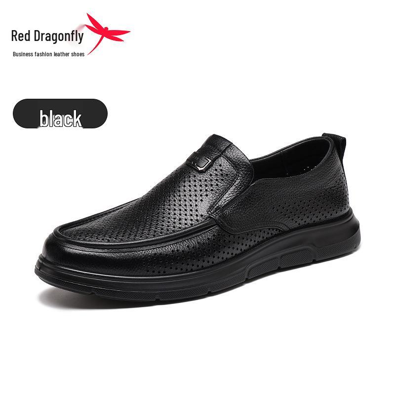 Red Dragonfly Men s Breathable Slip-on Leather Shoes - Summer Casual Dad Shoes 44