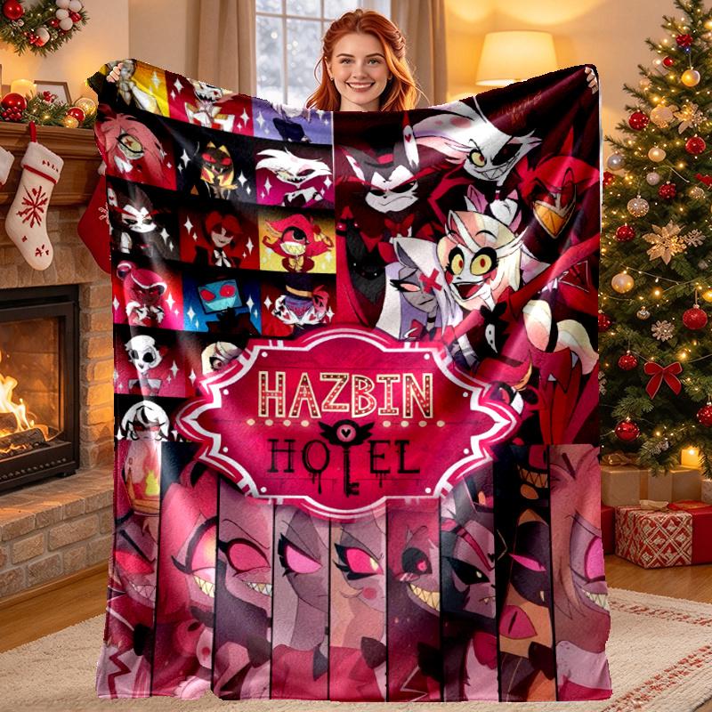 Hazbin Hotel Pattern Blanket for Home Decoration, Bed, Sofa, Car Travel, Camping, Suitable for All Seasons, Birthday Christmas Gift