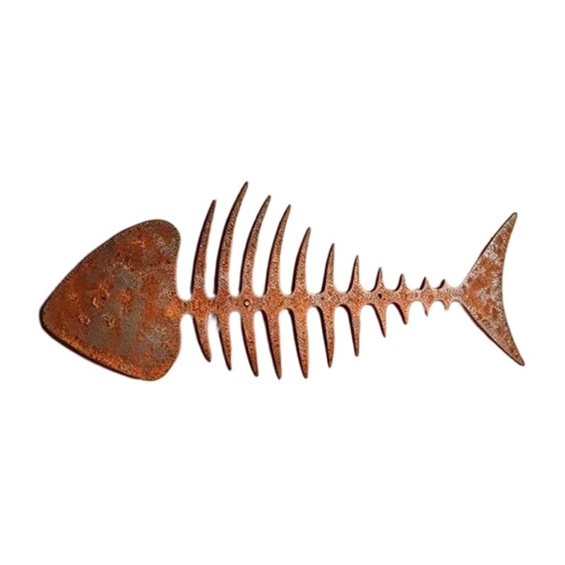 3D kovové rybí kosti Nástěnné dekorace Kovové nástěnné umění Dekorace Závěsné sochy se starožitnou hnědou barvou Kovová hloubka pro vnitřní vystavení přes vchody,