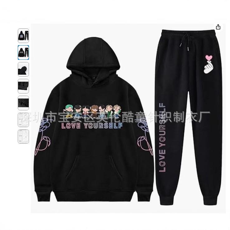 Cartoon boy group front and rear printing digital couple hooded leggings set