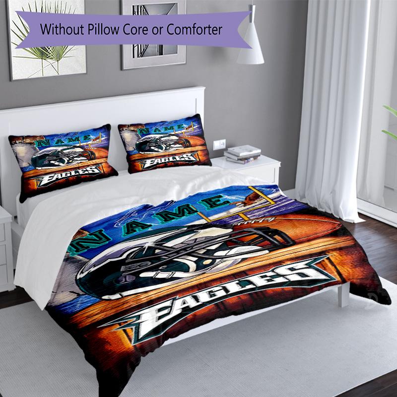 Eagles Helmet Field Goal 3PCS Printed Bedding Set, Soft Breathable Duvet Cover and 4 Pillowcases, Home Decor Gift