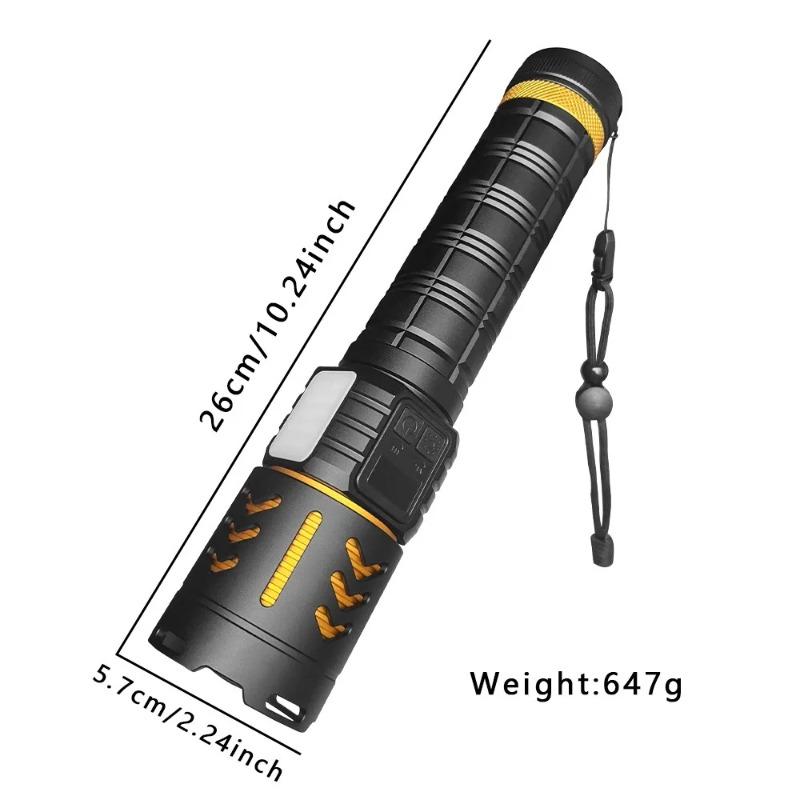 Dual Light Source Flashlight 7200mAh Rechargeable Battery Zoomable Focus Chip 8 Modes Digital Display Outdoor Camping Hikin