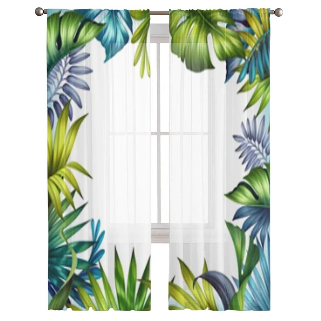Colorful Tropical Palm Leaves Sheer Curtains For Living Room Bedroom Kitchen Tulle Curtain Home Decorative Sheer Panels