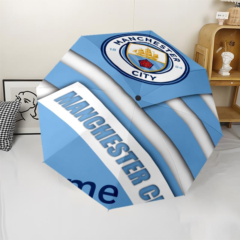 Automatisk Paraply med Personligt Navn og Manchester City Tema, Let & Bærbar, 8 Ribber, Perfekt til Udendørs Rejser, Fødselsdage, Jul, Gaver.