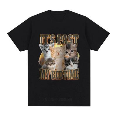 New It's Past My Bed Time Funny Cat Meme T-Shirts Fashion Vintage T Shirt for Women Casual Short Sleeve Cartoon Clothing