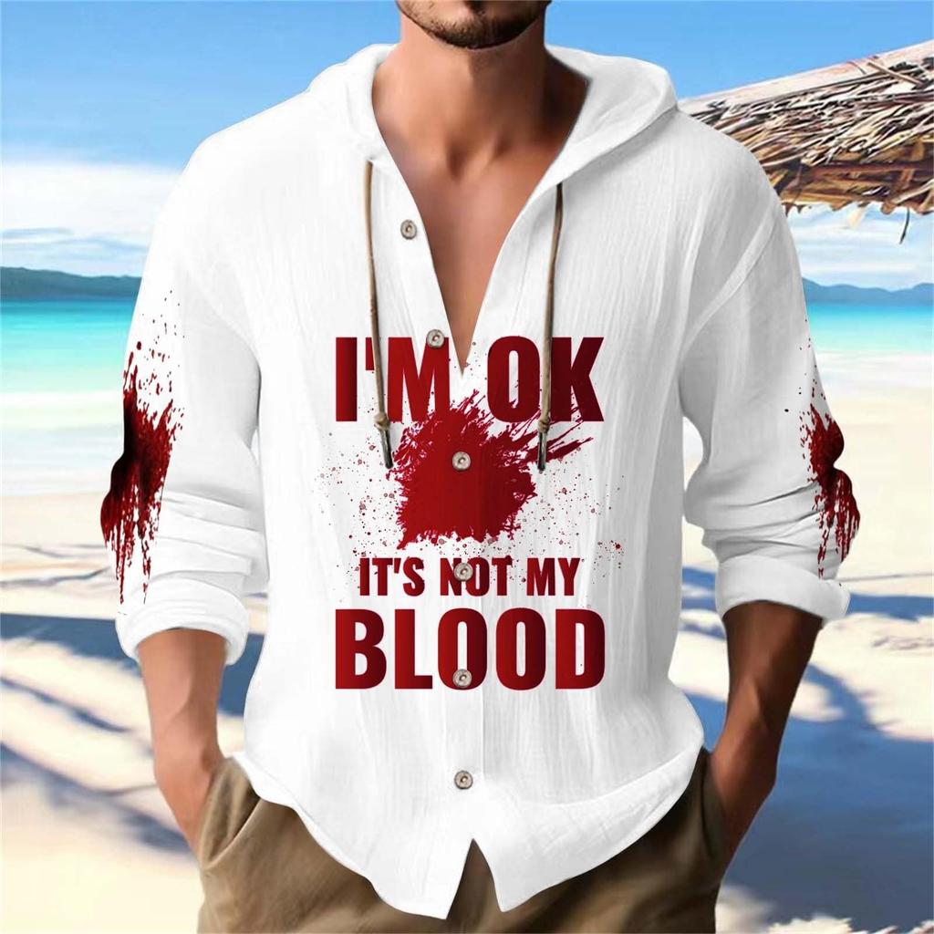 Halloween Printed Men's Shirt, Hooded Long-sleeved Hooded Jacket