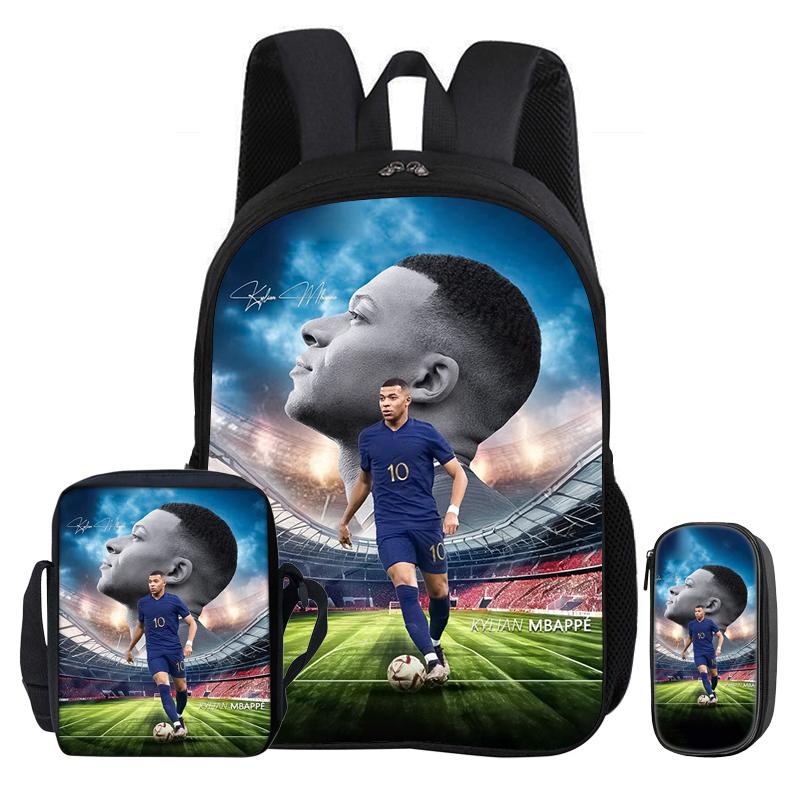 Backpack 3Pcs Set M-Mbappe Bookbag Football Star Shoulder Bag Pencil Bags Child Mochila Sports Schoolbag Kids Gift Rucksack