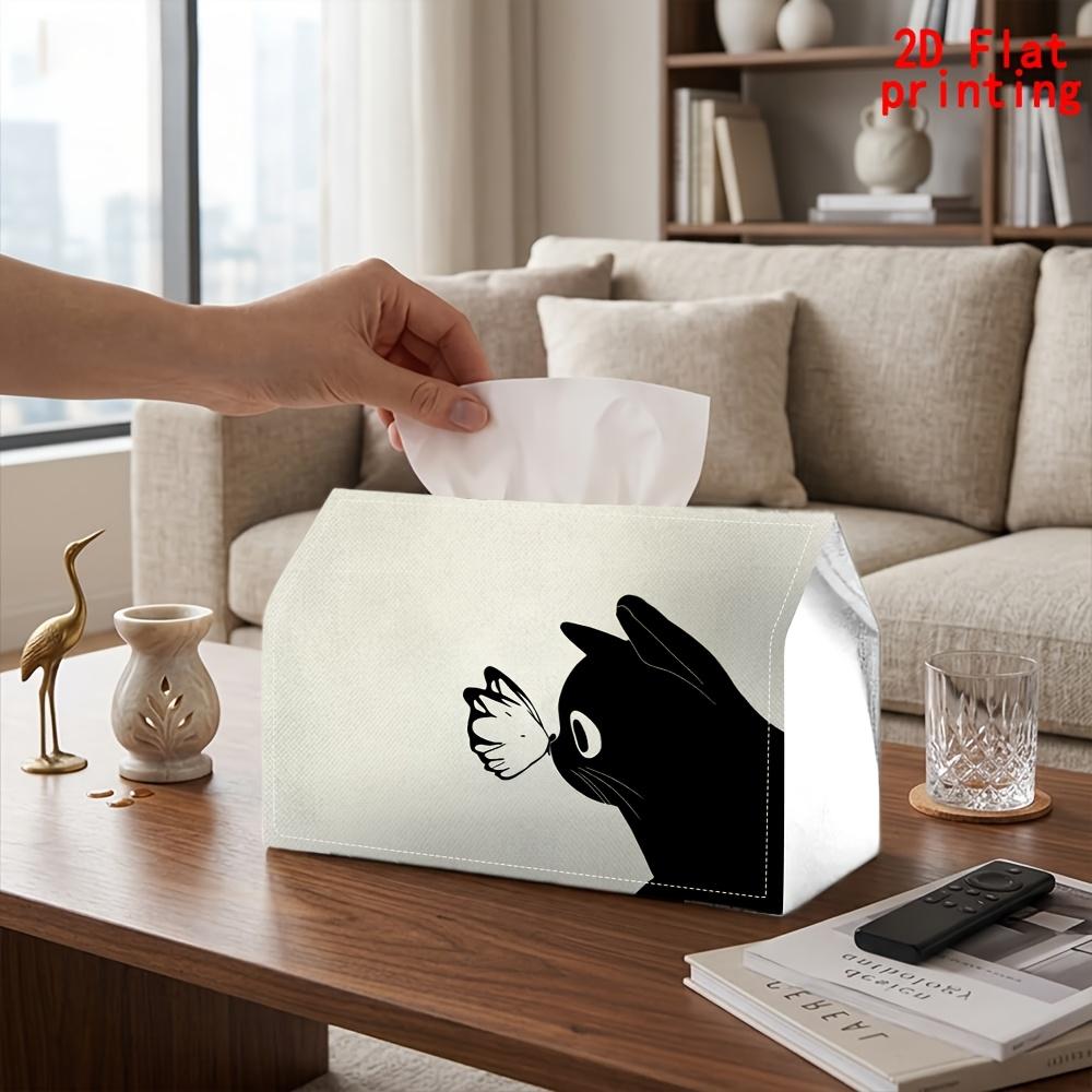 1pc Black Cat Watching Butterfly Tissue Box - Reusable Suitable for Suitable for Kitchen, Living Room, Car, Dorm | Compact Decorative Tissue Dispenser