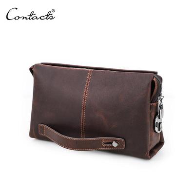 Bolso de mano para hombre de CONTACT'S, billeteras de cuero genuino de gran capacidad para hombre, bolso largo de negocios con diseño de cerradura codificada de bolsillo para teléfono móvil