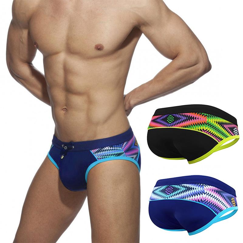 

Мужские треугольные плавки с цветным принтом в национальном стиле, эластичные пляжные трусы M темно-синий