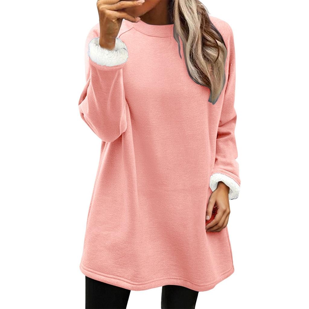 Women's Fashion Casual Home Plush Solid Color Round Neck Sweatshirt