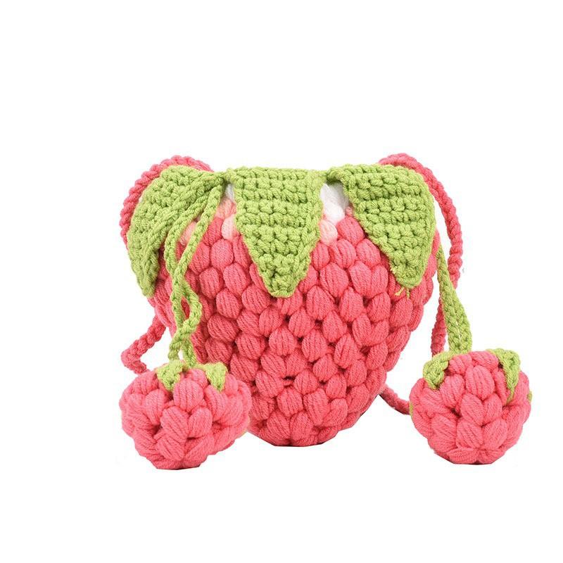 

Ins Crocheted Bag Female Internet Celebrity Niche Diy Handmade Finished Cute One-shoulder Cross-body Parent-child Lipstick троянди рожеві кольору