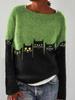 Women's European & American Color Block Round Neck Knit Sweater - Loose, Fashionable Pullover.