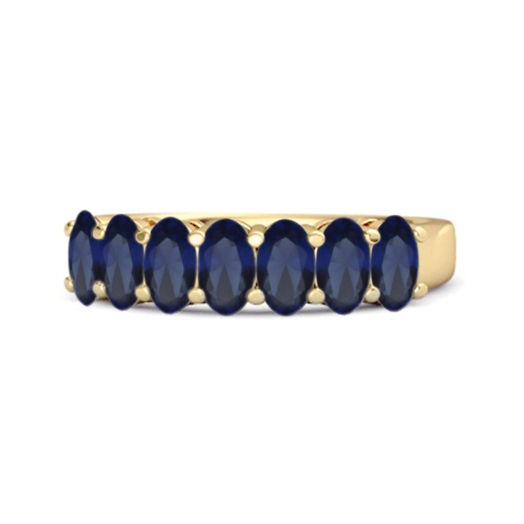 

Blue Sapphire Oval Half Eternity Band - 925 Sterling Silver Gold Vermeil 6 жовтий