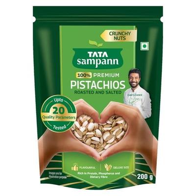 TATA Sampann Pistachios Roasted & Salted, Pista, 200g, Rich In Protein, Phosphorus, & Dietary Fibre, Premium Nuts & Dry Fruits, Shelled Nuts, Crunchy