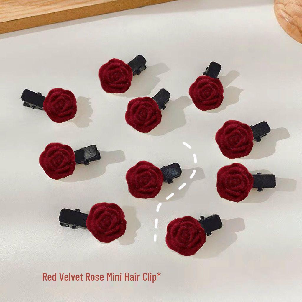 Retro Red Velvet Camellia Hair Clip: Versatile Flower Duckbill Side Clip